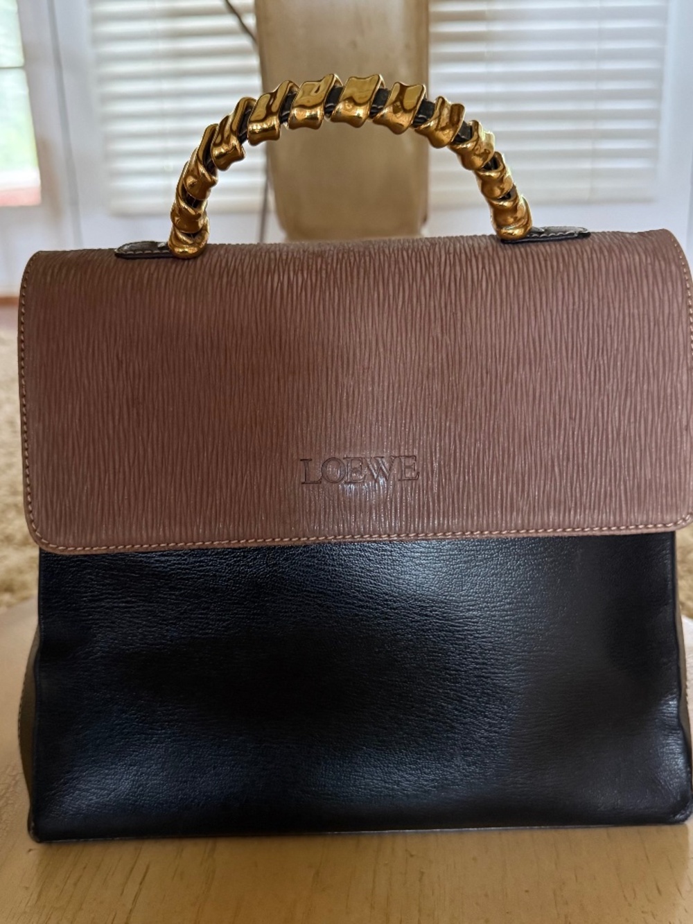 Loewe Vintage Velazquez Black/Brown Top Handle Bag With New Loewe Dust Bag